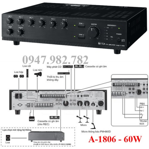 Amply Toa A-1806 Mixer 60W, đại lý, phân phối,mua bán, lắp đặt giá rẻ