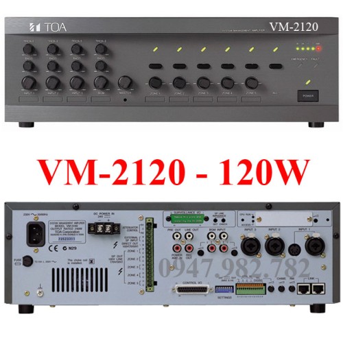 Amply Toa VM-2120 ER 120W chọn 5 vùng loa, đại lý, phân phối,mua bán, lắp đặt giá rẻ
