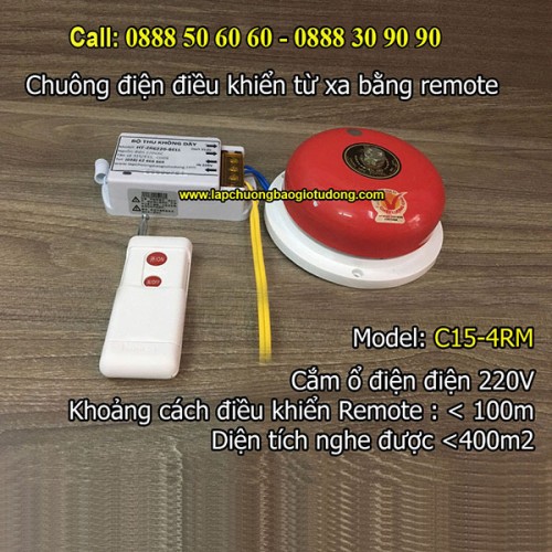 Chuông điện điều khiển từ xa bằng remote C15-4RM, độ vang < 400m2, đại lý, phân phối,mua bán, lắp đặt giá rẻ