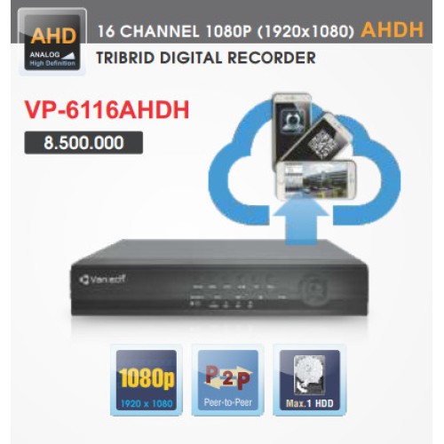 Đầu ghi camera Vantech VP-6116AHDH 16 kênh, đại lý, phân phối,mua bán, lắp đặt giá rẻ