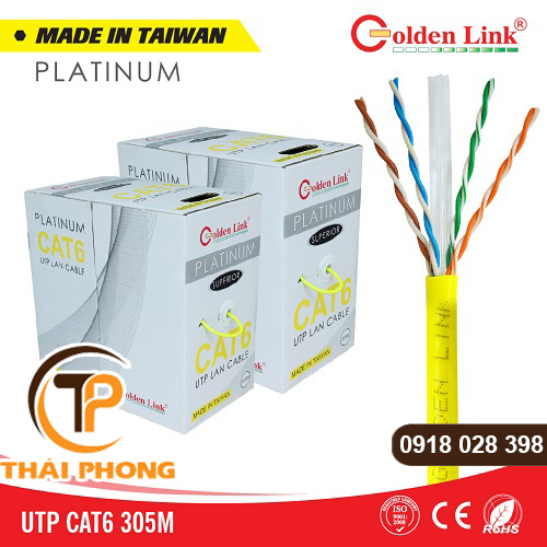 Bán Dây cáp mạng Cat6 UTP Golden Link Platinum 305m (màu vàng) giá tốt nhất tại tp hcm