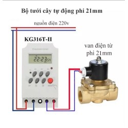 Bộ van nước hẹn giờ bật tắt 16 lần/ngày KS-V2116T, ống phi 21mm