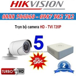 Trọn bộ 5 camera HIKVISION 1.0MP TVI cho Gia đình,Cty,Văn phòng,Shop...