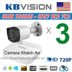 Trọn bộ 3 camera KBVISION 1.0MP CVI cho Xưởng,Nhà Máy,Cty,Văn phòng,Shop...