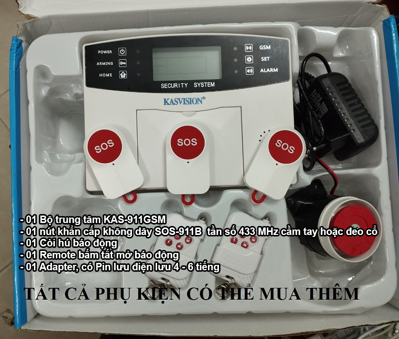 Chuông báo động khẩn cấp SOS qua điện thoại KAS-911GSM (dùng SIM gọi điện), cho người già, phụ nữ có thai, trẻ em ...